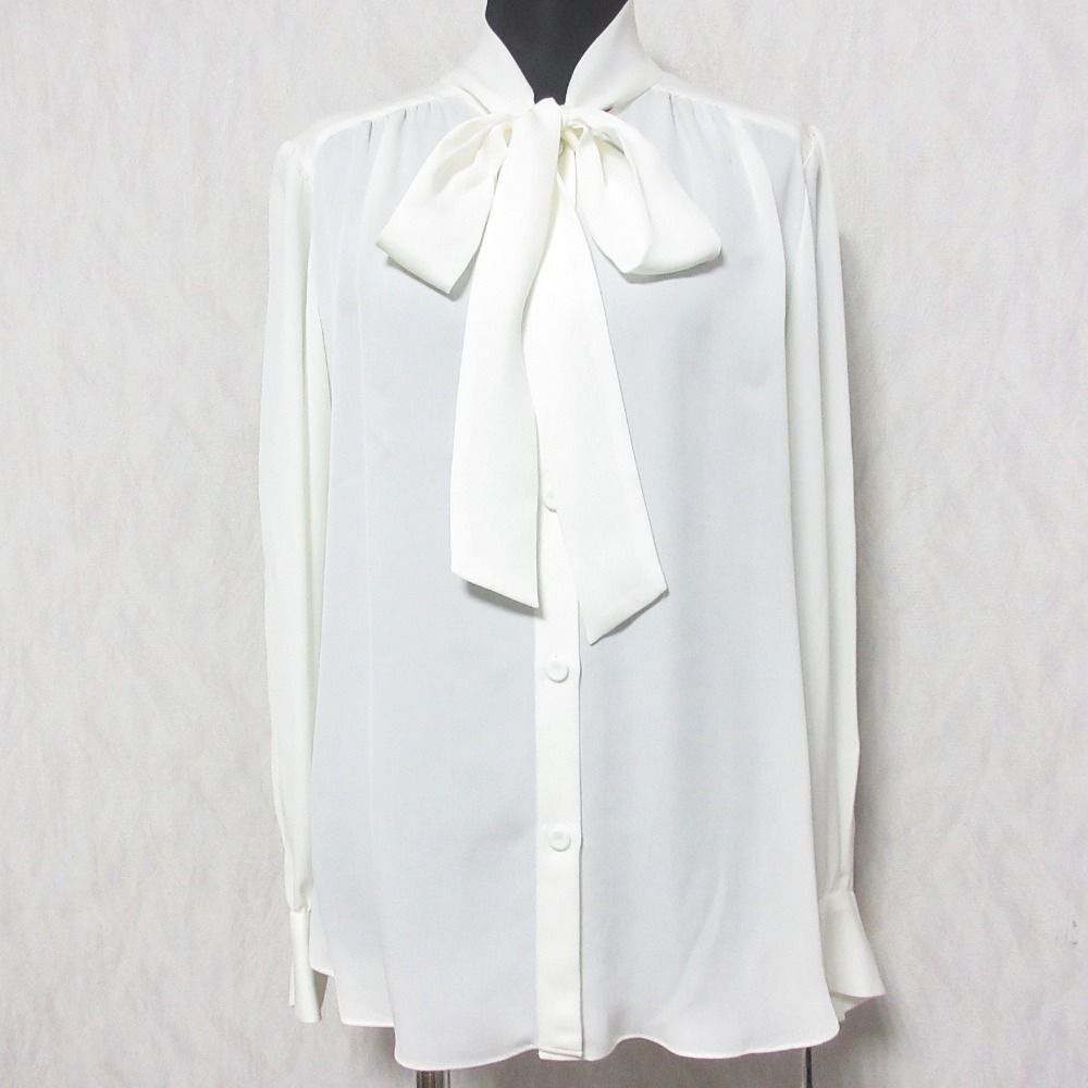 未使用 23AW Grace Class グレースクラス グレースコンチネンタル シルクボウタイブラウス 長袖 シアーシャツ 0223445046 36 ホワイト レディース 古着 中古 USED