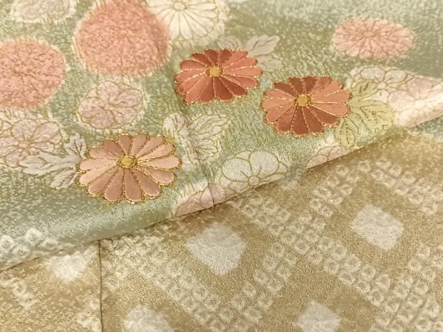 平和屋着物●訪問着　駒刺繍　絞り　舞花文　金彩　正絹　逸品　未使用　AABC0128zg 平和屋着物○訪問着 駒刺繍 絞り 舞花文 金彩 正絹 逸品 未使用