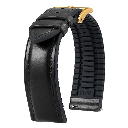 ブラック/ローズゴールド バックル_22mm [BINLUN] 革時計ベルト クイックリリース オイルワックスレザー 腕時計バンド 内側シリコン製 通気性 ウォッチバンド 交換ベルト 男女兼用 22mm（ブラッ