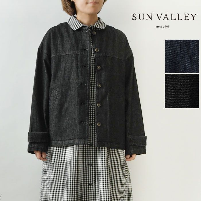 SUN VALLEY サンバレー 10oz コットン 甘織 デニム ノーカラー ジャケット SK6047252 <br><br>レディース 羽織り カジュアル 春 夏 秋 冬 オールシーズン 綿 ゆったり