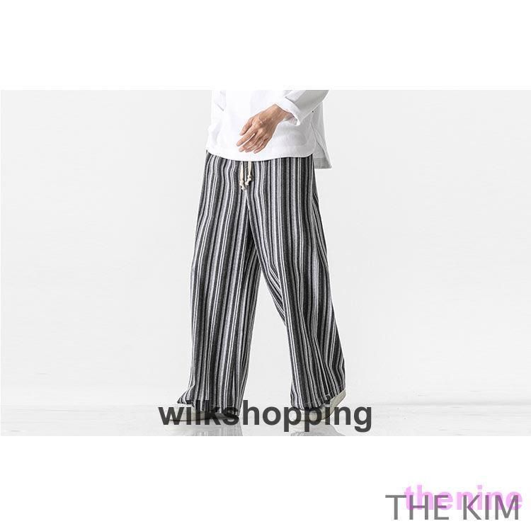 ワイドパンツ メンズ ゆったり バギーパンツ ストライプ柄 ロングパンツ サルエルパンツ 和風 ボトムス おしゃれ 秋服2025 NEXPOTALLINN_EU