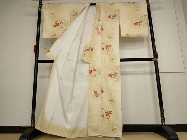 平和屋着物▽小紋 単衣 雪輪花文 ふくれ織り 洗える着物 BAAS8363hv