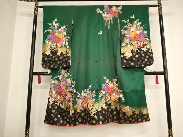 平和屋着物[]七五三 女の子 7歳 祝着 四つ身 花車舞蝶文 本物 金銀