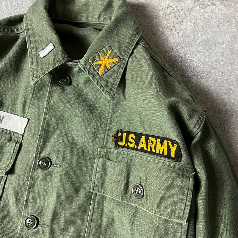 60s US ARMY 米軍実物 OG-107 コットン サテン ユーティリティ シャツ