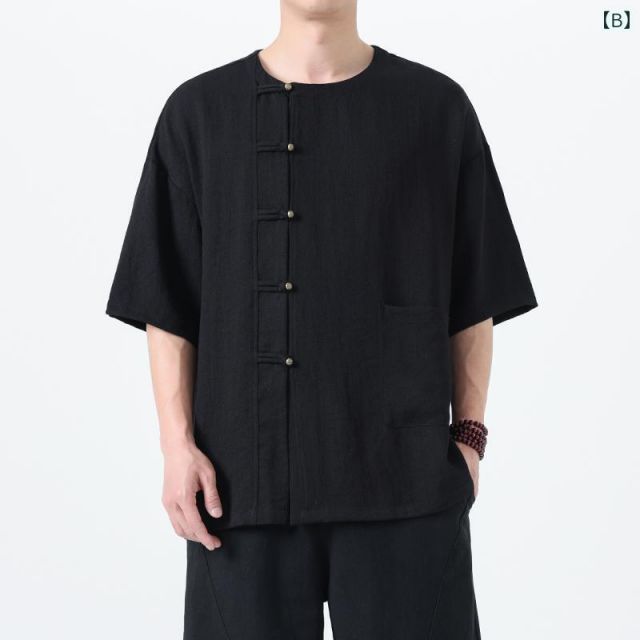 [L ]メンズ ファッション 服 男性用 オシャレ シンプル 大人 かっこいい ストリート  夏 コットンリネン シャツ 唐装 半袖 ヴィンテージ 