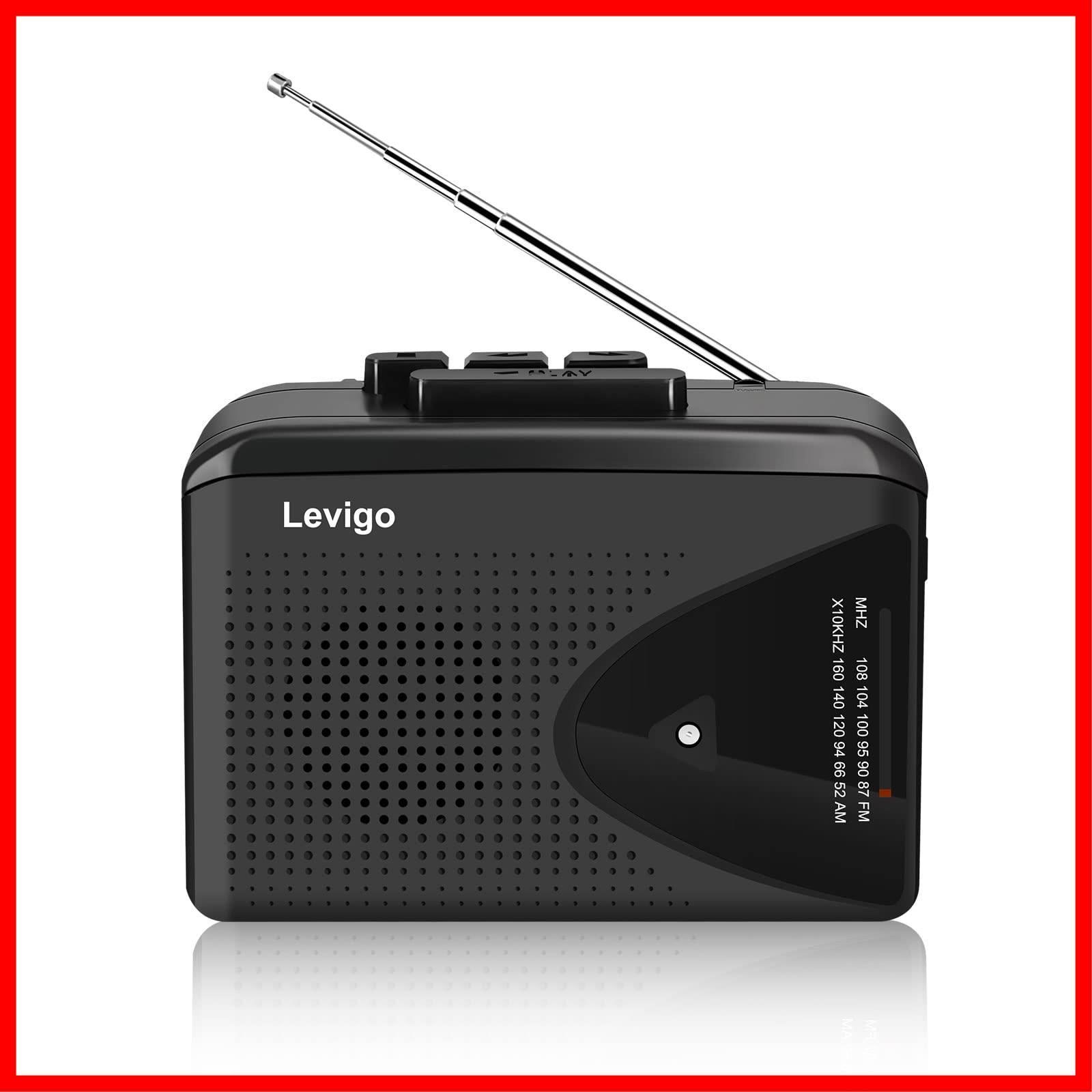 【数量限定】コンパクト USBケーブル付き 軽量 テープ再生 AM/FMラジオ ラジオ ブラック ポータブル カセットテープ カセットプレーヤー  Levigo