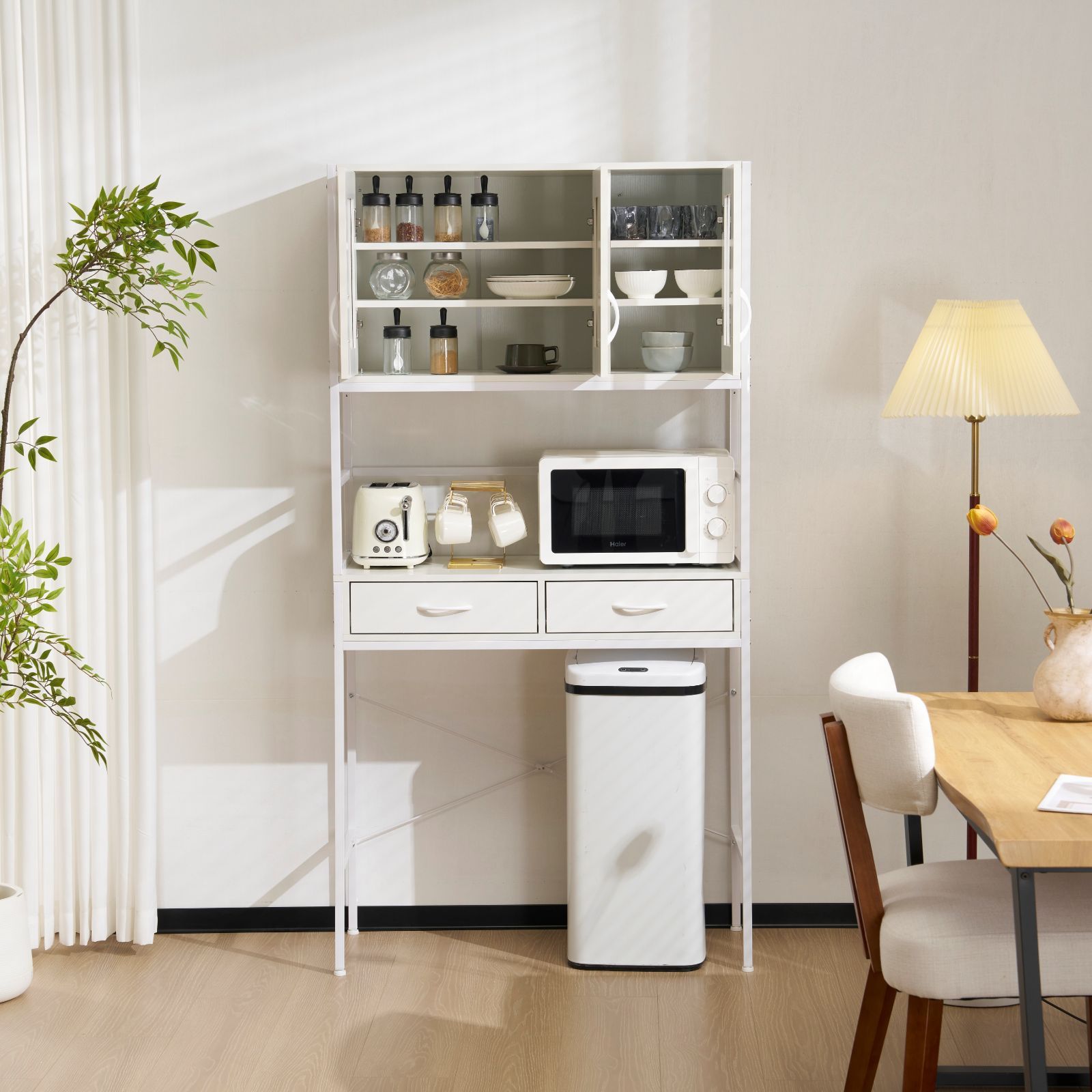 ホワイトレンジボード・レンジ台 LOWYA ロウヤ キッチン収納 レンジボード レンジ台 ハイタイプ 約幅