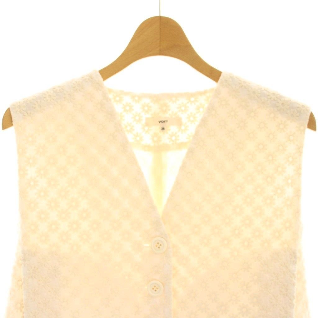 yori ヨリ フラワー刺繍ミニジレ36 ヨリ yori 25SS フラワー刺繍ミニジレ ベスト Vネック 36