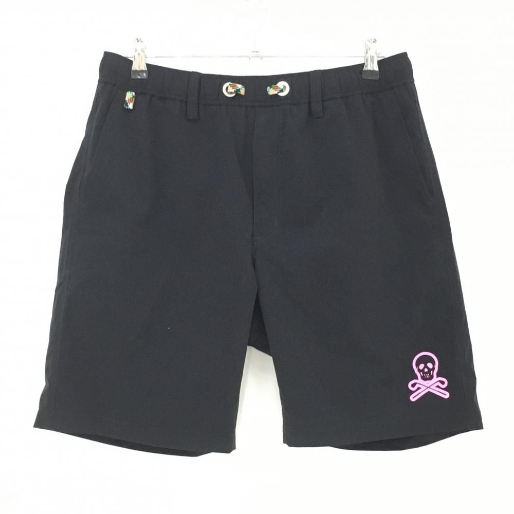 マークアンドロナ ハーフパンツ 黒×ピンク 後ろポケット迷彩 カモフラ メッシュ調 メンズ 50 XL ゴルフウェア MARK＆LONA
