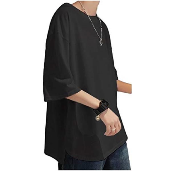 新版:ブラック_1 [フローライズ] ビッグt ラウンドカット 無地 カットソー Ｔシャツ ｔシャツ メンズ 大きい おおきい サイズ ビッグ  シルエット ドロップ ショルダー tシャツ ブラック FL100S 黒 XL 半袖