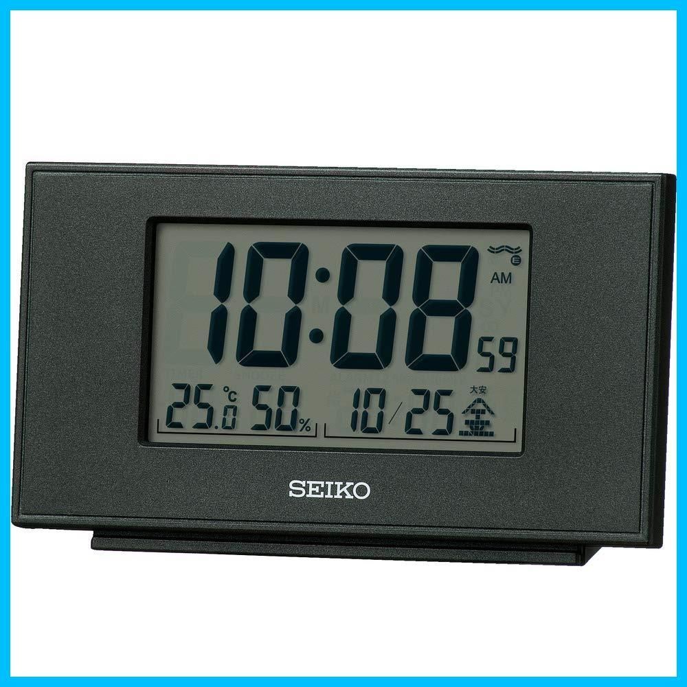 【人気商品】温度 カレンダー デジタル 湿度 電波 目覚まし時計 本体サイズ:7.8×13.5×3.8cm 表示 黒メタリック 置き時計 SQ790K Clock) セイコークロック(Seiko