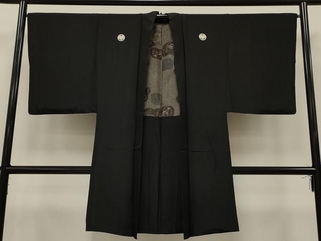 平和屋着物＃男性 長羽織 黒紋付き ロング丈 正絹 CAAT5805id