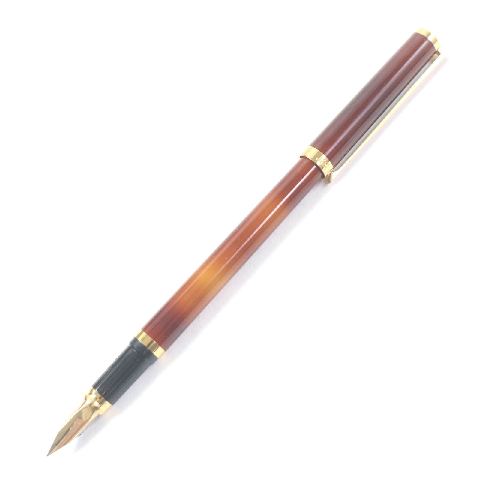 □Dupont デュポン モンパルナス ペン先18K Fニブ キャップ式 万年筆 ブラウンマーブル ゴールド ケース付き フランス製 メンズ