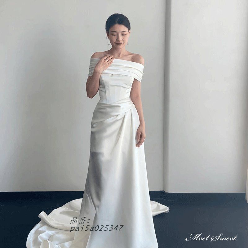 ウェディングドレス 2WAY 2点セット ビスチェ ロングドレス 二次会 オフショルダー ブライダル 花嫁 スレンダードレス 前撮り 結婚式 ウエディングドレス pai5a025347