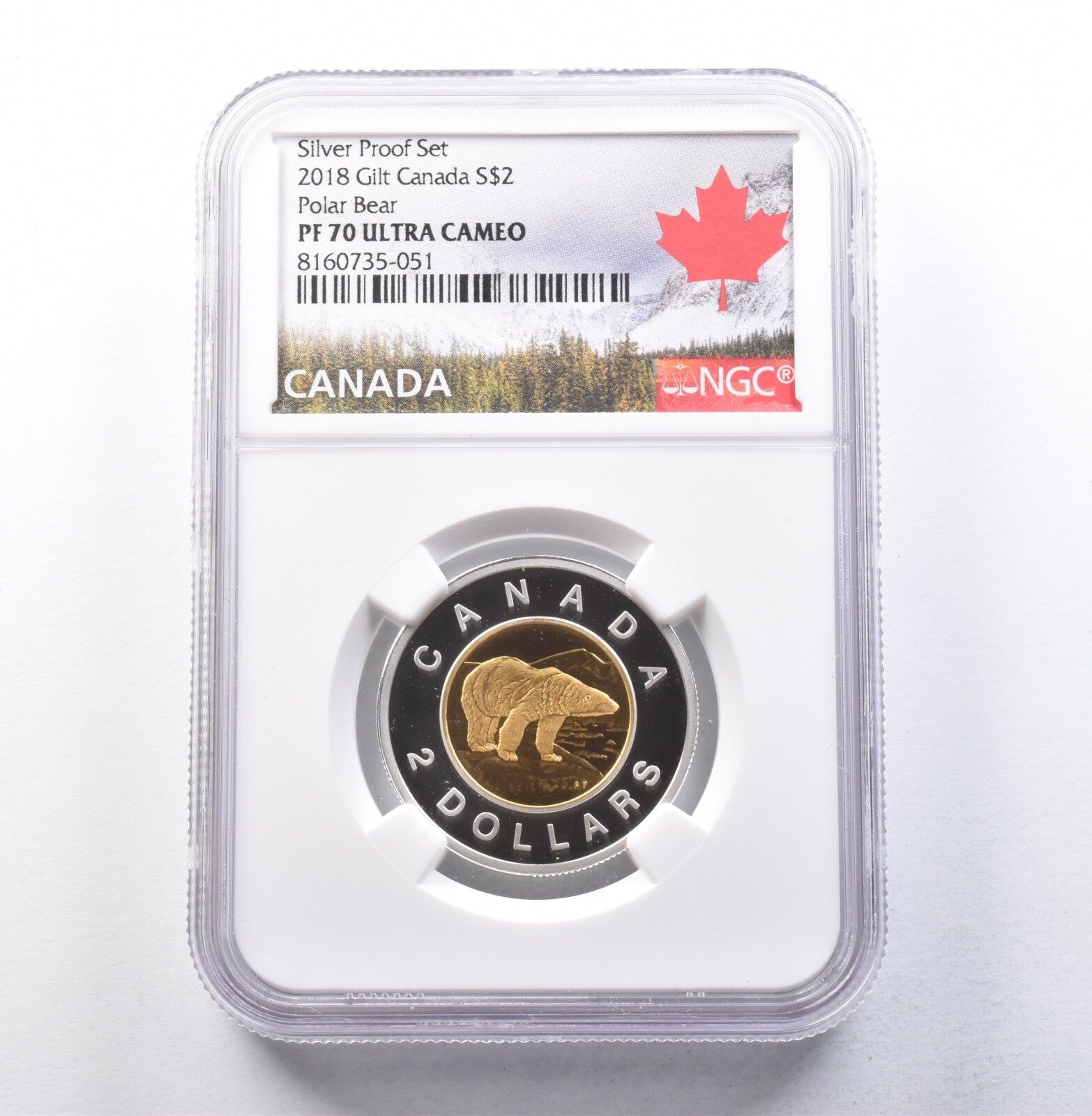 2018年カナダ 2ドル金箔ポーラーベア シルバー プルーフセット PF70 UCAM NGC