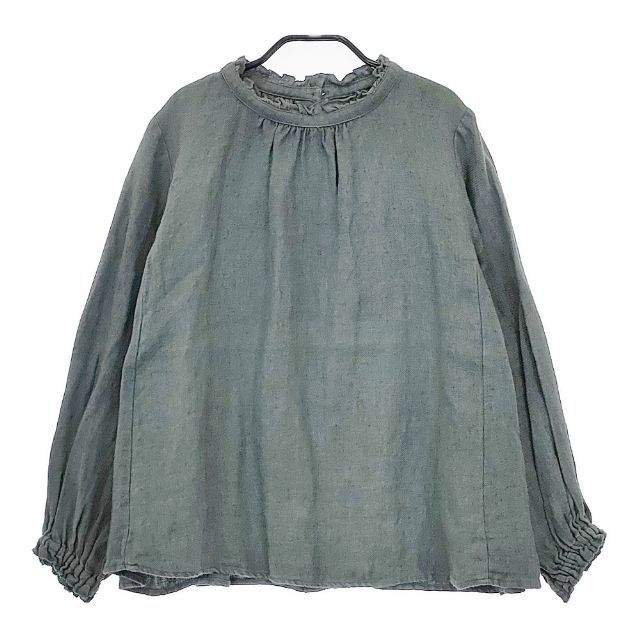 nest Robe ダメージダイウォシュ加工 リネン フリル 01154-1289 ブラウス シャツ グリーン レディース ネストローブ 5-0424M∞