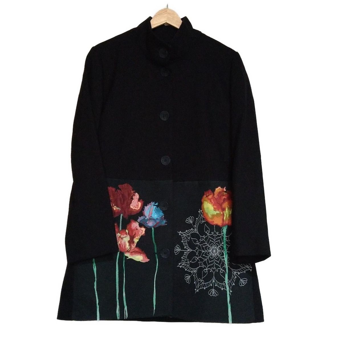 Desigual デシグアル コート サイズ42 L レディース - 黒×レッド×マルチ 長袖|フラワー 花 |春|秋