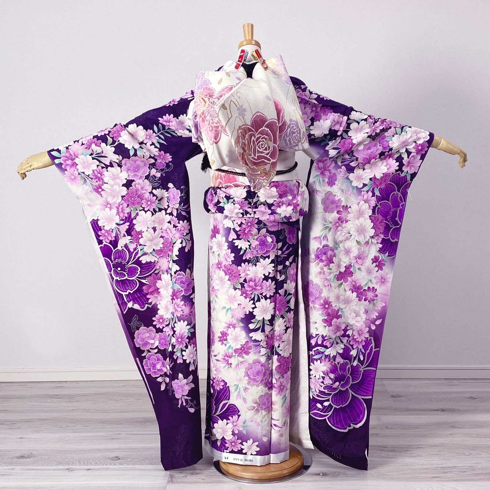新品・フルセット】振袖 紫 パープル モダン 花柄 桜 成人式 F15 