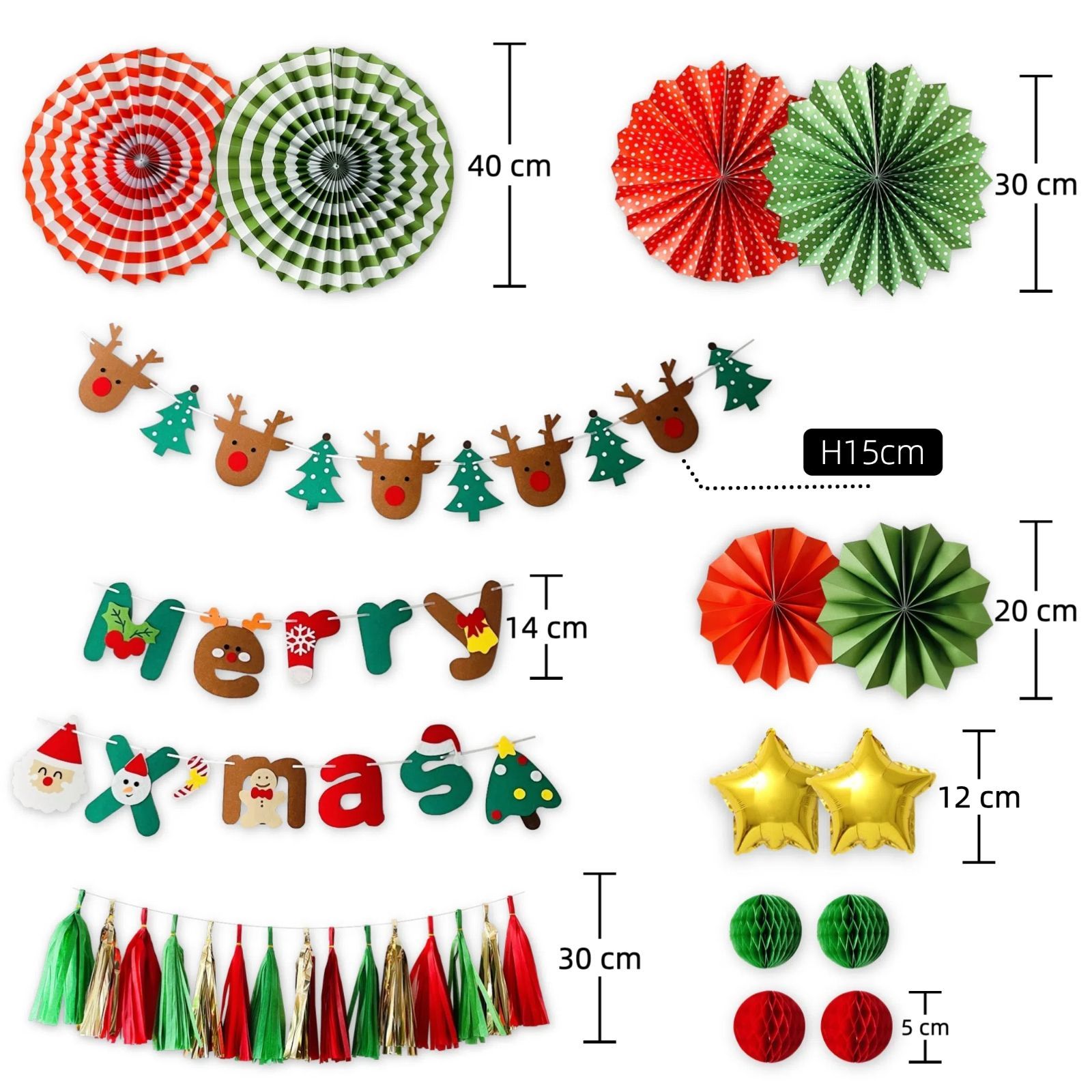 クリスマス飾り サンタ トナカイガーランド ペーパーファン Merry