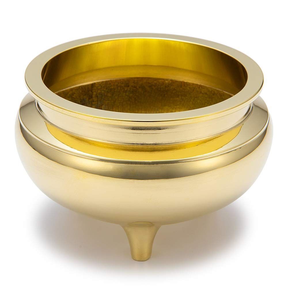 仏壇屋 滝田商店 仏具 香炉 机上香炉 磨き 3.5寸 胴径10.3cm×高さ6.5cm 仏壇用の前香炉 真鍮製 線香立て 証明書付