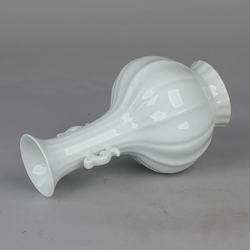 宋湖田窯影青釉瓜稜双耳瓶 景徳鎮 陶磁器 装飾品 現代工芸品美術品 置物 宋湖田窯影青釉瓜稜双耳瓶 景徳鎮 陶磁器 装飾品 現代工芸品美術