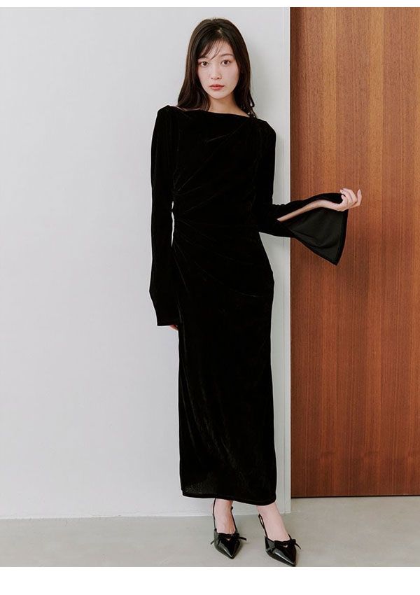 SNIDEL フロッキーベロアドレス ブラック 新作10%OFF】【即納】 スナイデル SNIDEL ワンピース 25秋冬