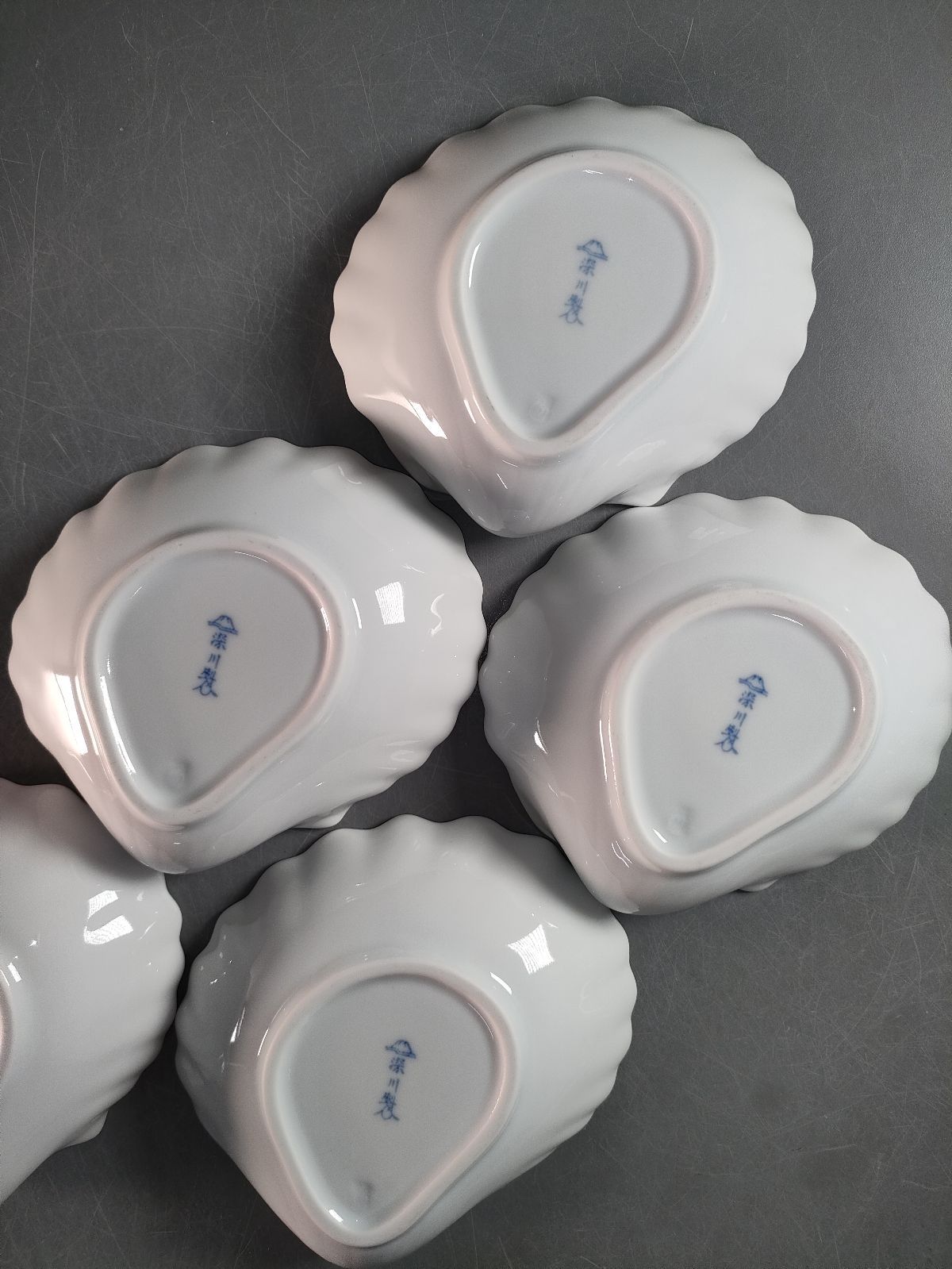 S2-4/有田焼/深川製磁/ブルーワイナリー貝型皿5客/飾皿/向付/懐石道具