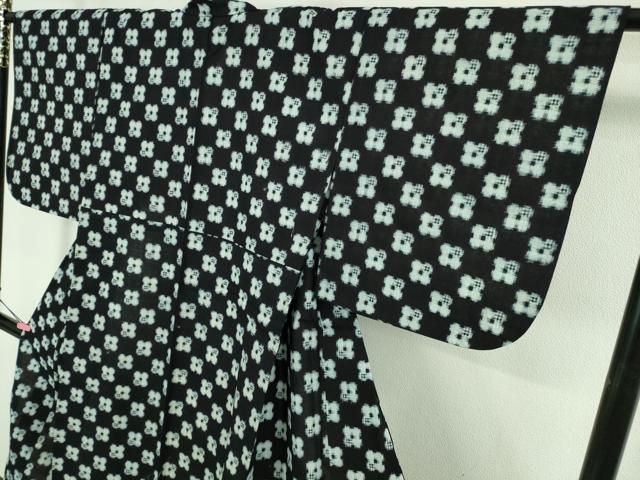 平和屋本店■極上　人間国宝　松枝玉記　久留米絣　単衣　綿　市松文様　証紙付き　逸品　DZAA9441kh5 平和屋本店□極上 人間国宝 松枝玉記 久留米絣 単衣 綿 市松