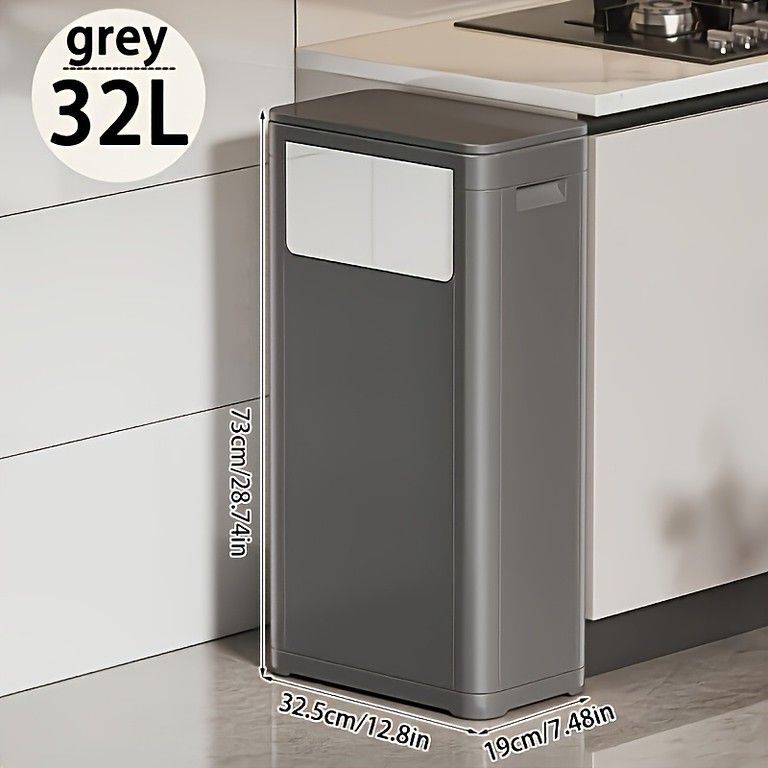 大容量 デュアルオープン ゴミ箱 32L 25L キッチン バスルーム リビング 寝室用 ブラック グレー ホワイト プレス式 メカニズム採用 省スペース設計 長方形デザイン 基準品質 32L グレー 8.45米ガロン