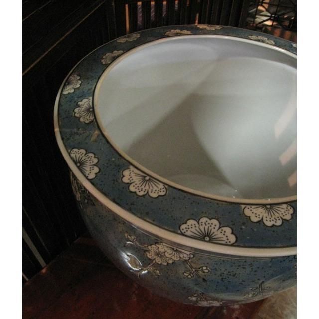 火鉢 青花丸大魚缶 白梅 大 水鉢 めだか鉢 金魚 水連鉢 鉢カバー 和モダン アジアン 特大 14号