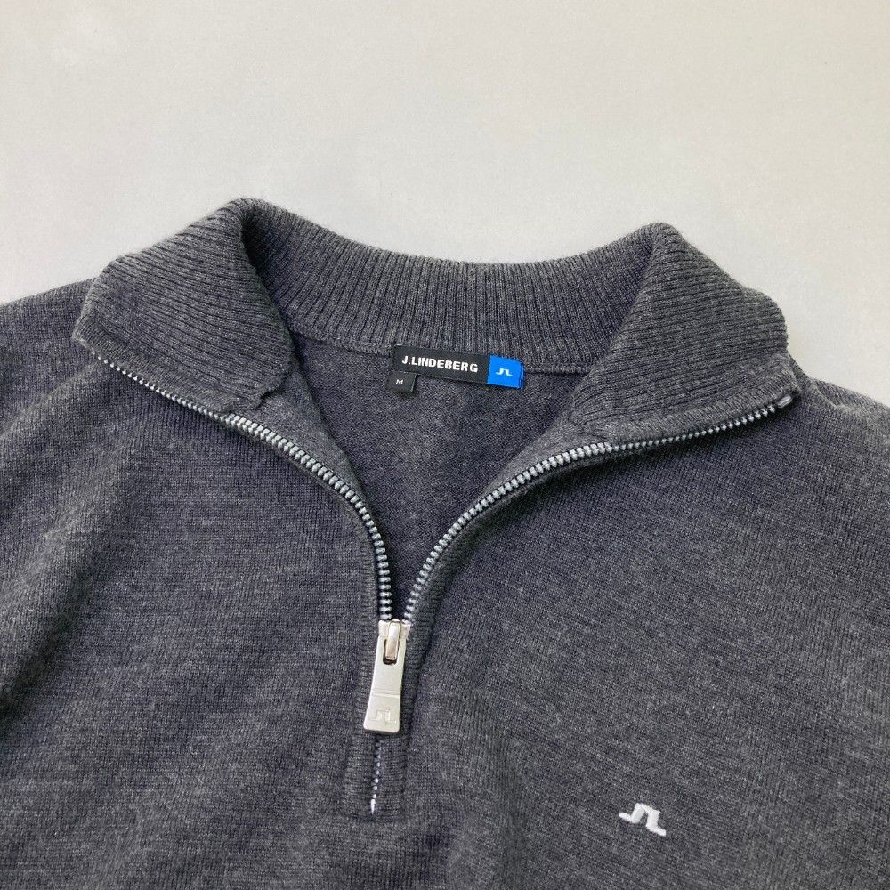 美品　J.LINDBERG ウール100％ニット　ジップ　ロゴ刺繍　バイカラー メンズ ウェア Mサイズ サイズ：M  ジェイ
