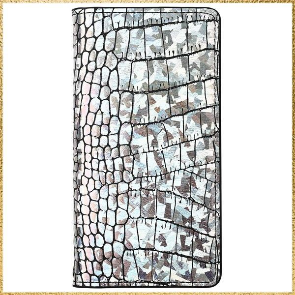 新着Size:iPhone16Pro_Color:シルバー iPhone 16 Pro プロ ケース 本革 ホログラム クロコダイル模様 ワニ柄 スマホケース 手帳型 スマホ カバー カード入れ ベルトなし マグネット不使用 ストラップホ