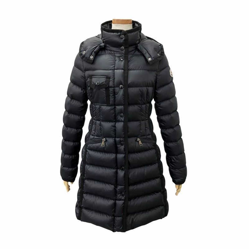 モンクレール MONCLER HERMINE エルミンヌ ナイロン ダウンコート ロングダウンジャケット ロゴ フード着脱可 E20934930005 00 黒 ブラック 0513
