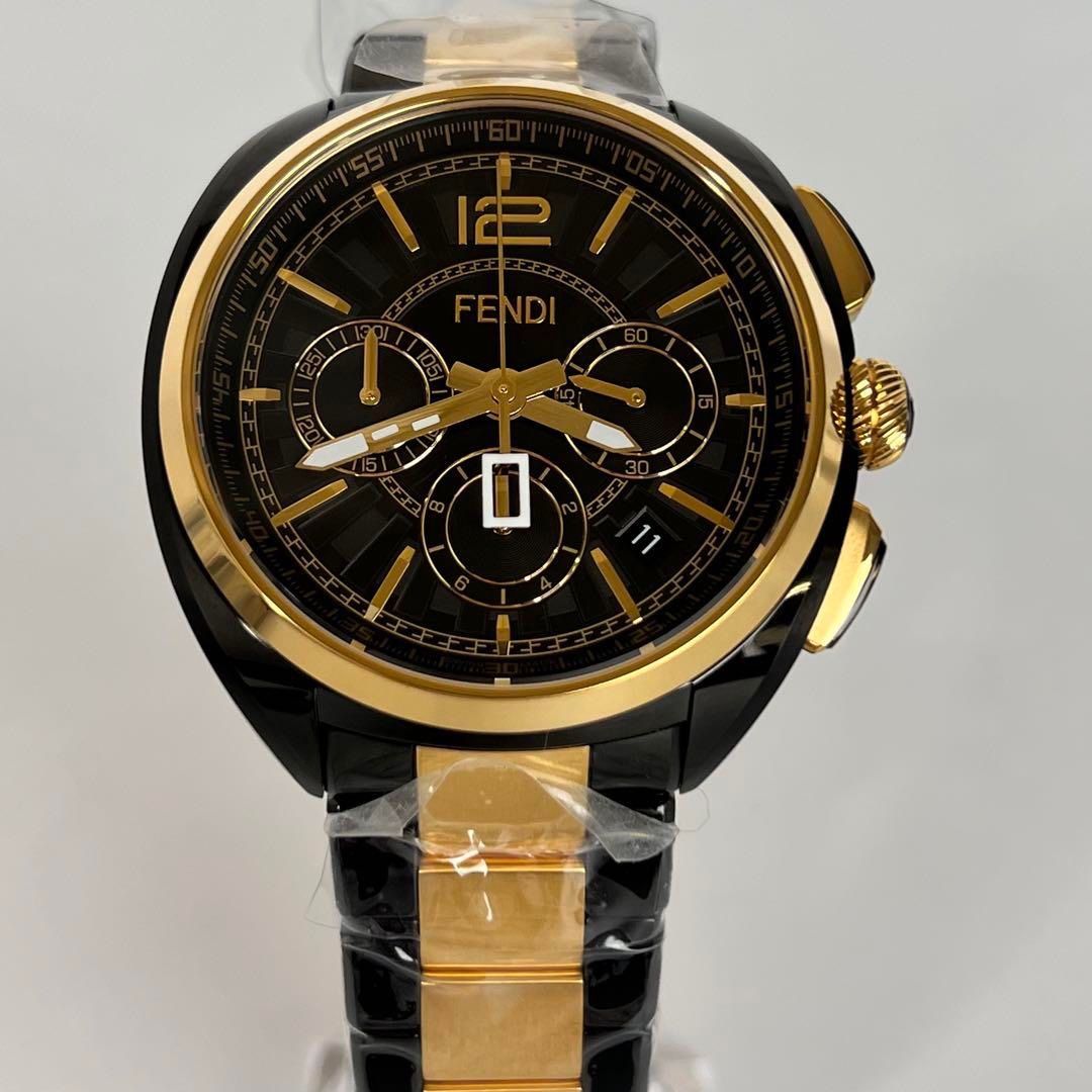 未使用】フェンディ モメント 23000L クロノグラフ 黒 デイト表示