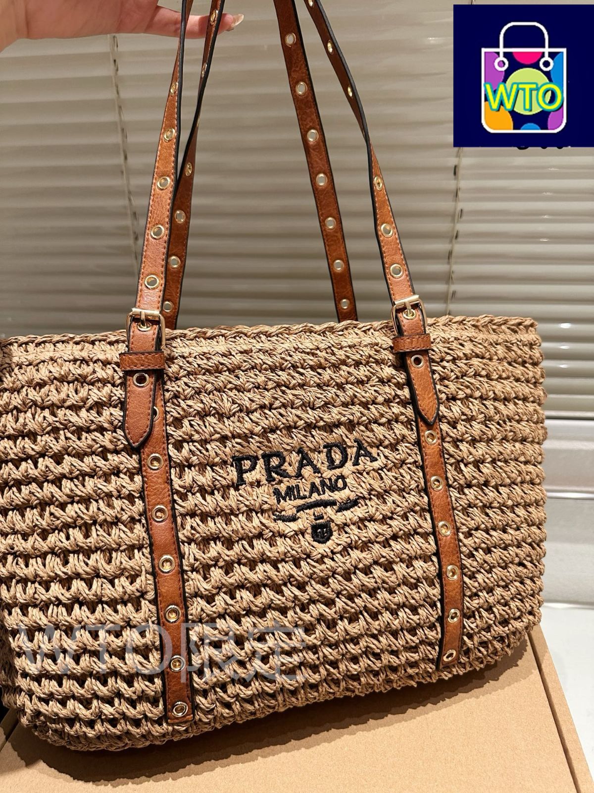 ♡PRADA♡関税・送料込 ラフィア風トートバッグ 関税送料込み- PRADA ラフィア トートバッグ (PRADA/トート