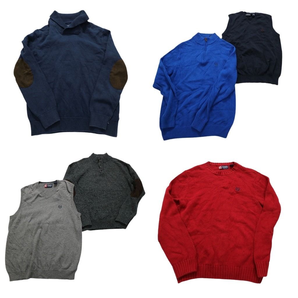 古着卸 まとめ売り チャップス セーター 6枚セット (メンズ S /M ) エルボーパッチ ショールカラー ハーフジップ ベスト 中古 古着 MY3417