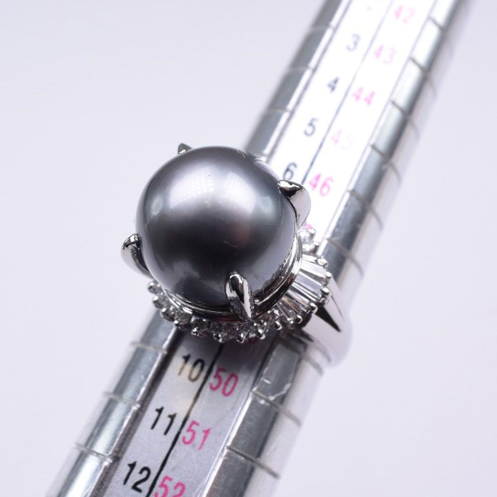 パール ダイヤ 11.0 mm ブラックパール(黒蝶真珠)×Pt900プラチナ 8.5号 D0.21/0.17 レディース 10g リング・指輪