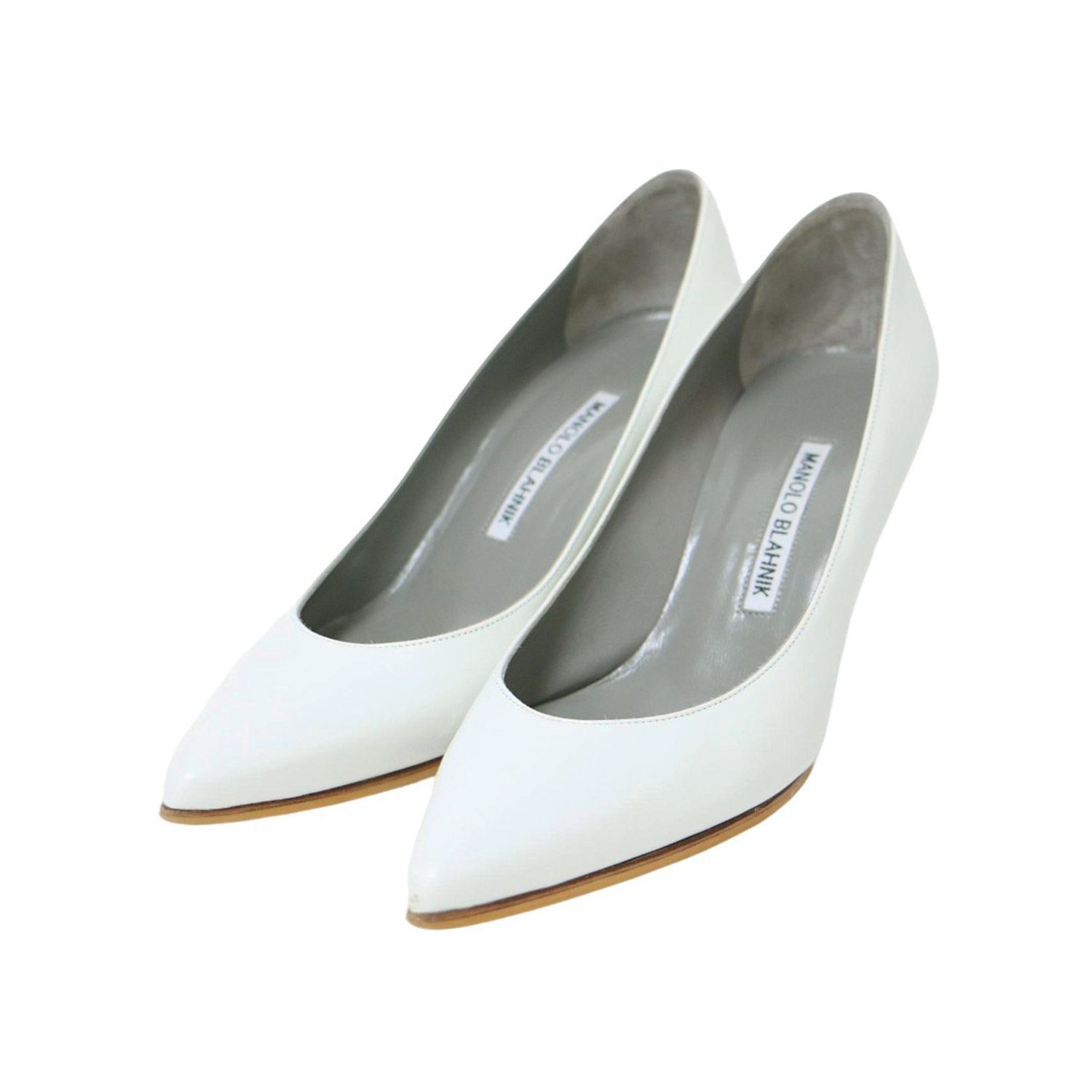 MANOLO BLAHNIK マノロブラニク パンプス ホワイト 白 サイズ 35 1|2 22.5cm | レザー ポインテッドトゥ パンプス | ピンヒール | イタリア製 | シューズ 靴 レディース