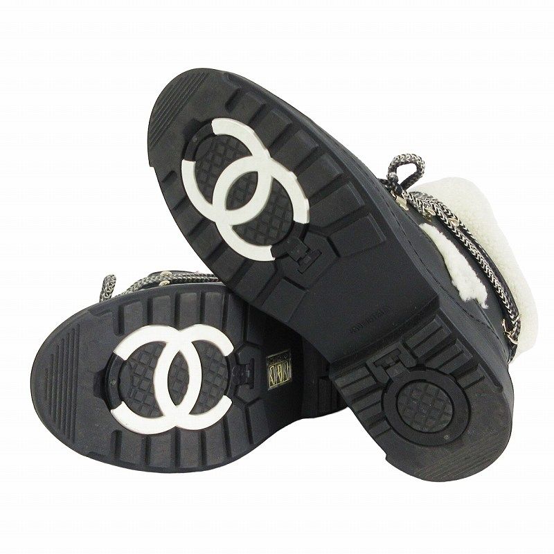 シャネル CHANEL スノーブーツ ボア ハイカット レザー シアリング 
