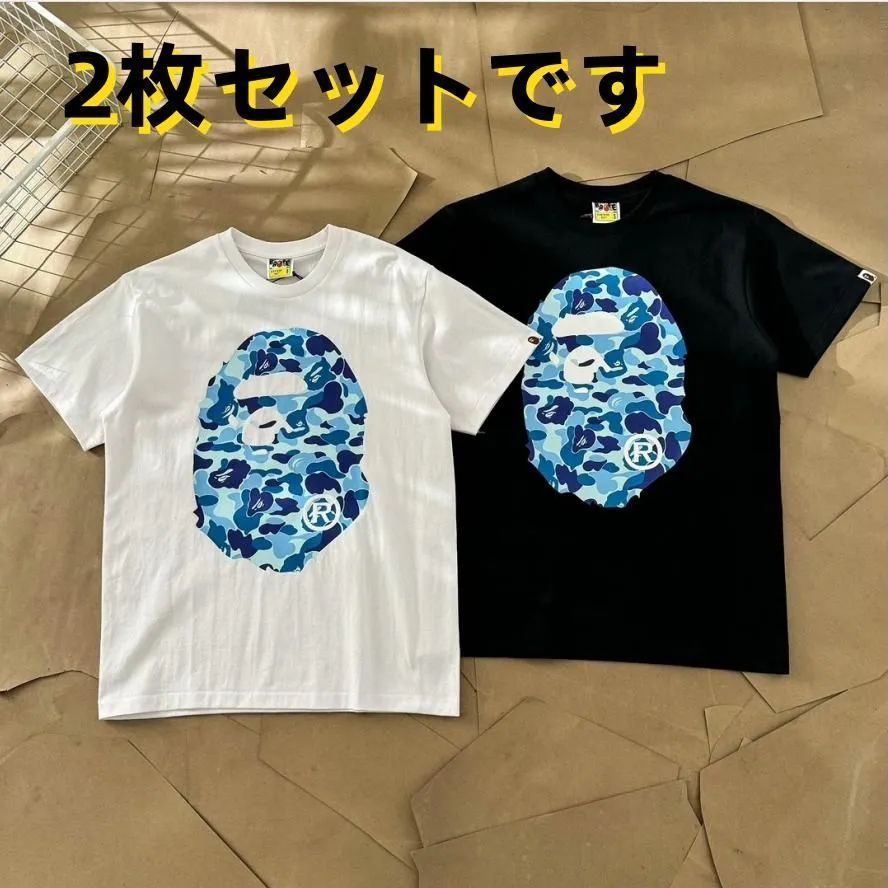 新品 A BATHING APE アベイシングエイプ Tシャツ ホワイト*ブルー 黑+白 2枚セット