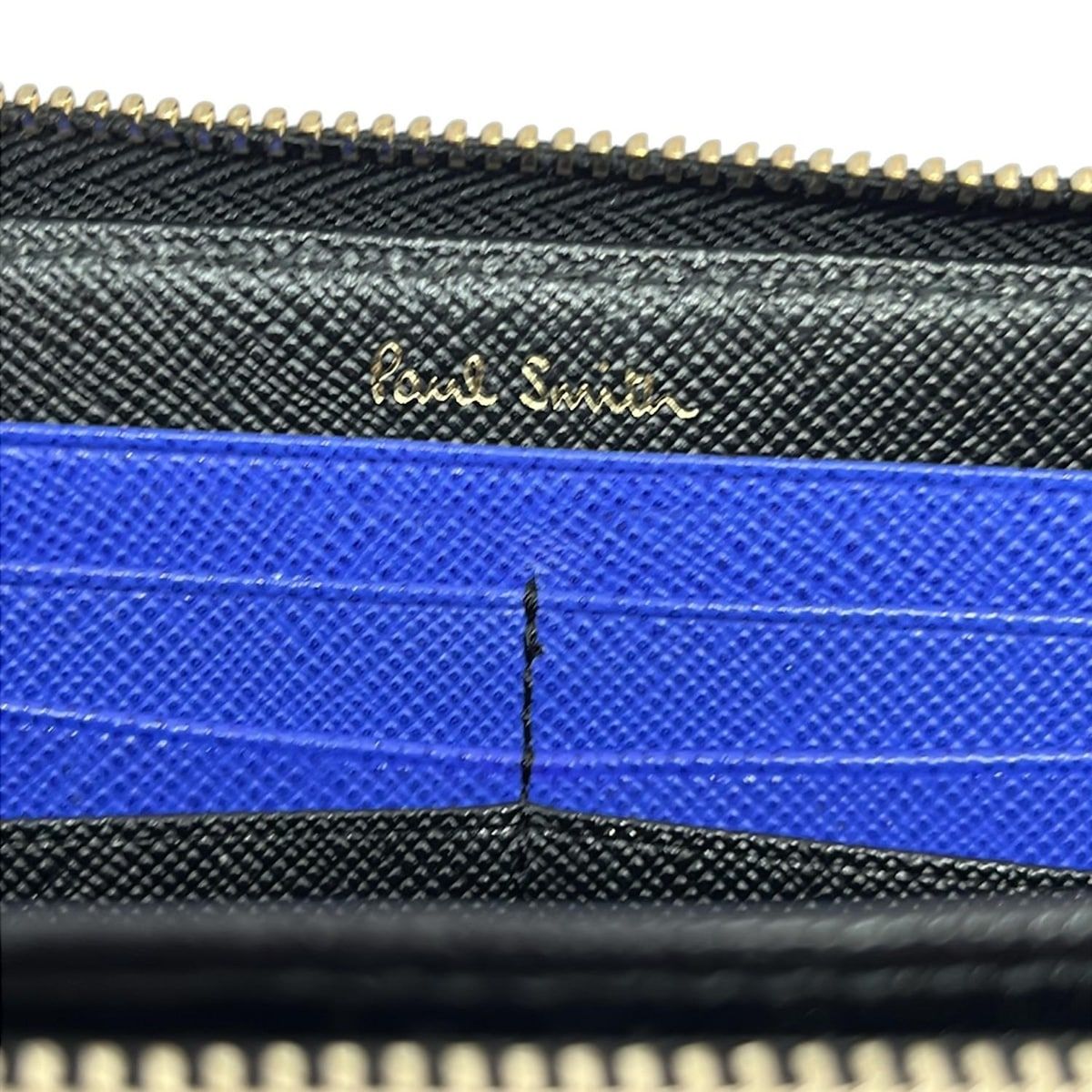 ★美品★ポールスミス 長財布 スミシーハート ラウンド レザー 型押し ブルー nd0589-01_1.jpg