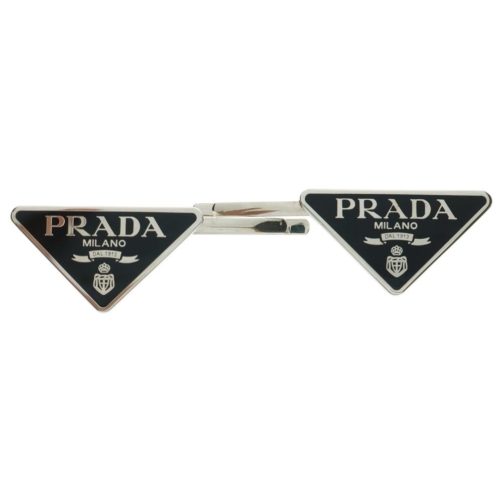 PRADA プラダ トライアングル ロゴ デザインヘアピン ヘアクリップ ブラック×シルバー 2個セット 1IF051