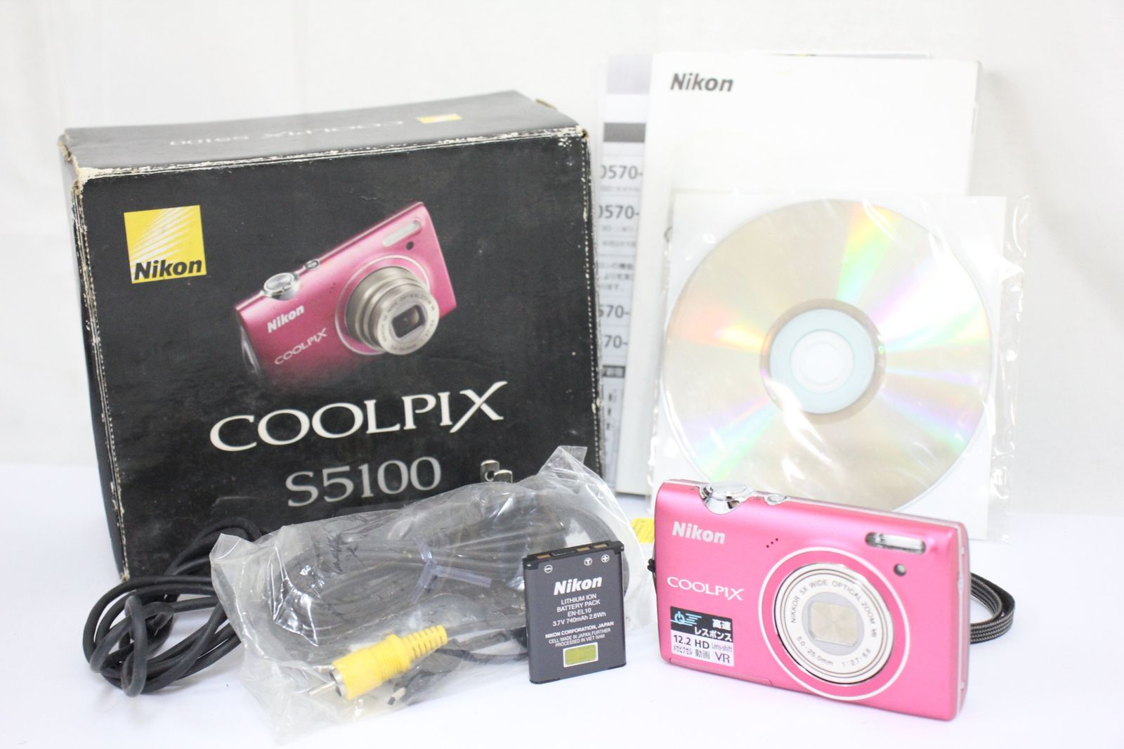 返品保証 元 き ニコン Nikon Coolpix S5100 ピンク 5x バッテリー付き コンパクトデジタルカメラ e648