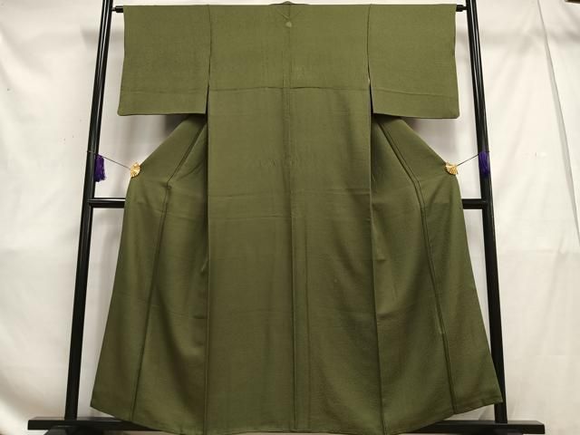 平和屋着物□上質な色無地 葉尽くし地紋 松葉色 正絹 逸品 AAAW3814ma