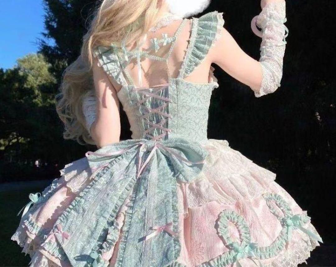 【mahina*☆*】ミントグリーン ゴスロリドレス　XSサイズ mahina*☆*様専用】ミントグリーン ゴスロリドレス XSサイズ