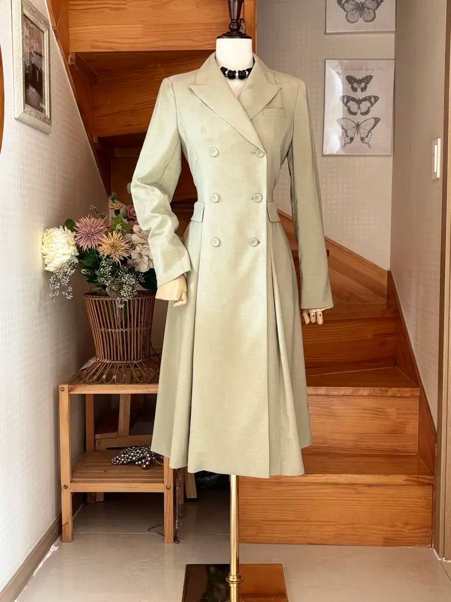 ダブル ボタン フ ロング ライトグリーン MORGAN モルガン