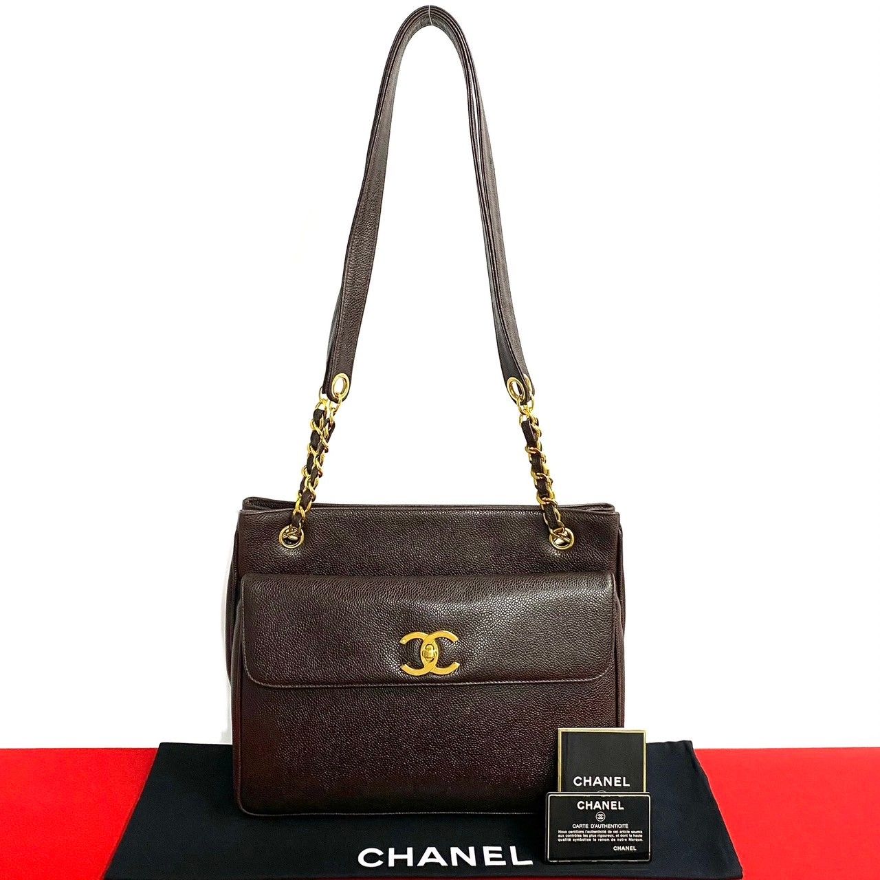 極 美品 カード シール有 2番台 CHANEL シャネル ココマーク キャビアスキン レザー チェーン トートバッグ ハンドバッグ ブラウン  33146 - メルカリ