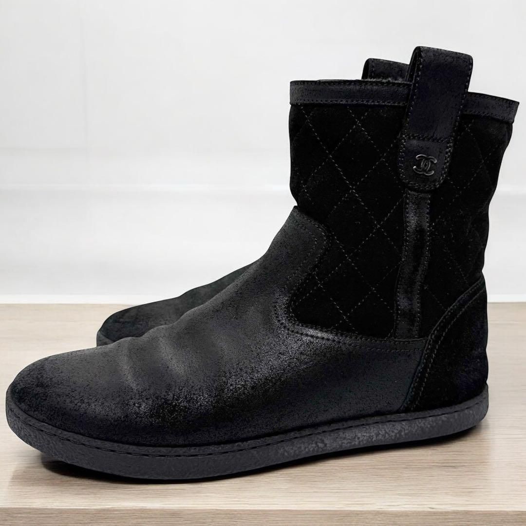 シャネルCHANEL ムートン ハーフブーツ ブラック38サイズ