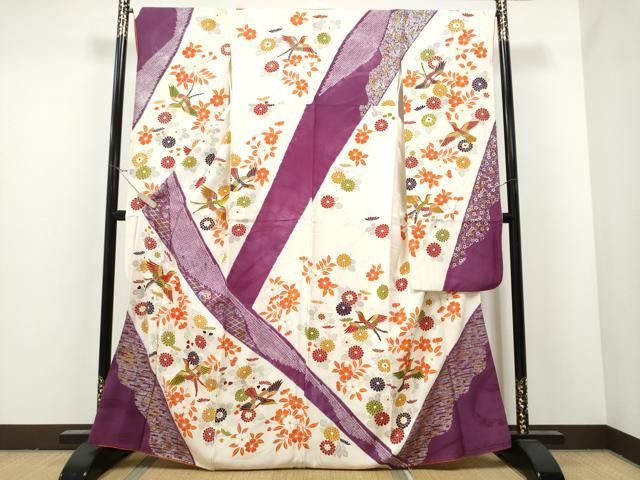 豪華 振袖 絞り 金駒刺繍 裄67 着物 正絹 袷 広衿 RK-2492 振袖 刺繍 金駒刺繍 絞り 裄67.5 紗綾形の地模様 正絹 AK-8013