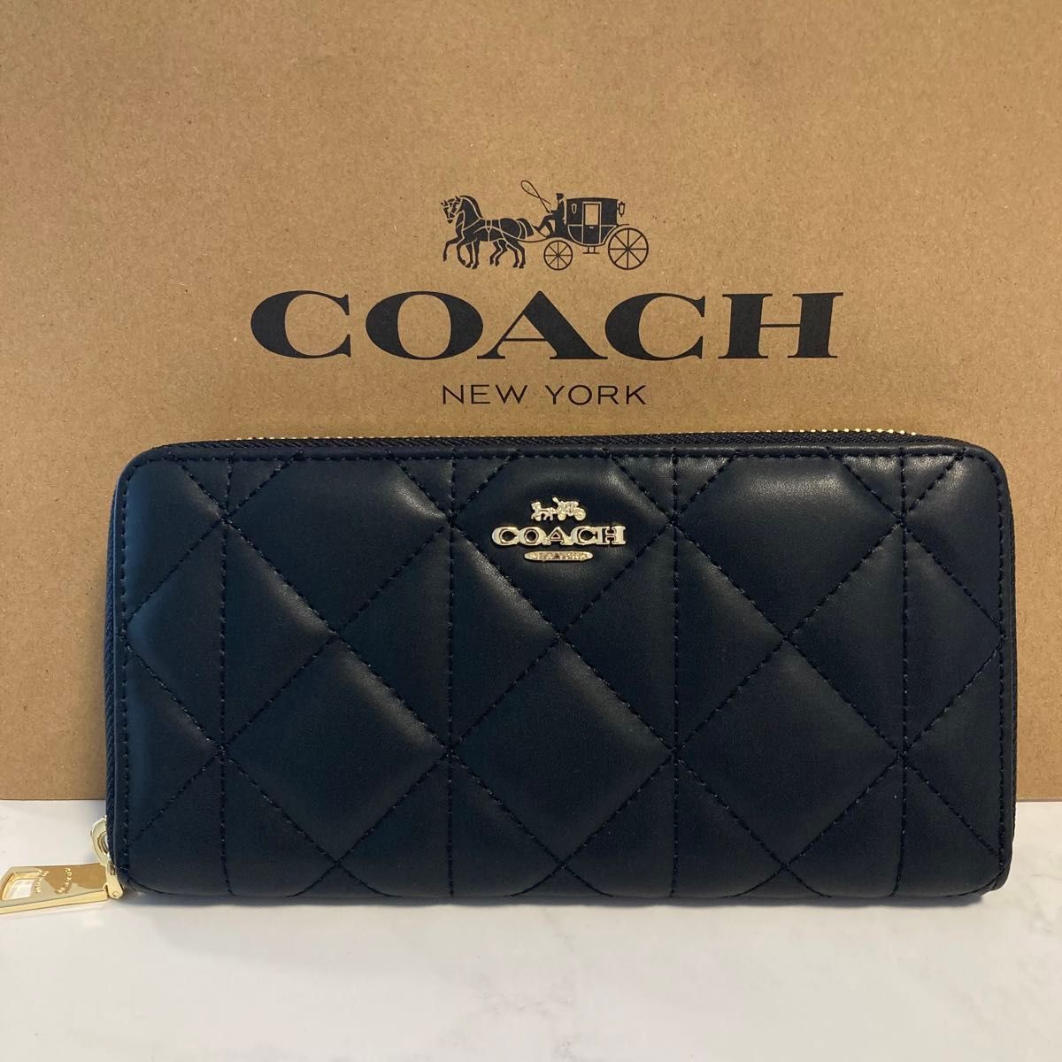 新品 COACH 長財布 コーチ 長財布 レディース メンズ ブラックライン シルバー シグネチャー - メルカリ